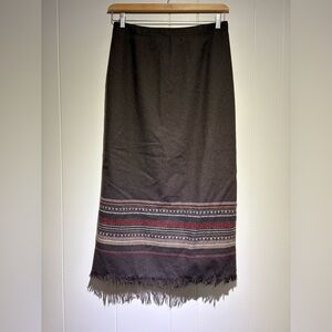 Michele blanket skirt brown boarder 14 large fringe wool blend